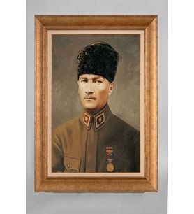 EV İŞYERİ OFİS İÇİN ALTIN ÇERÇEVELİ PASPARTULU ATATÜRK TABLO S348