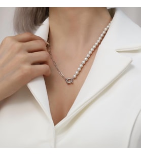 925 Ayar Gümüş White Tatlısu İncisi Kolye-6mm (Altın)