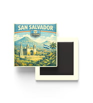 Retro El Salvador San Salvador Şehri Temalı Vintage Buzdolap Magneti – 9x9 cm