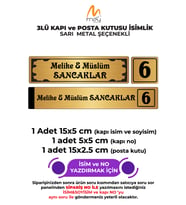 ALTIN METAL KAPI İSİMLİĞİ SETİ 3'LÜ - KAPI İSİMLİĞİ, KAPI NUMARASI, POSTA KUTUSU İSİMLİĞİ