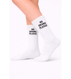 No Drama Please Yazılı Unisex Beyaz Tenis Spor Çorap