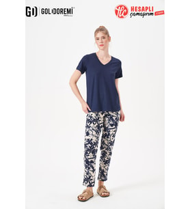 Gd Goldoremi 29160 Premium Kadın V Yaka Yazlık Rahat Kesim Kısa Kollu Pijama Takım