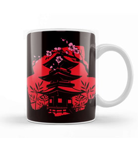 Japan Flag House Sakura Cherry Blossom Tree Nature Japanese Kupa Bardak Porselen