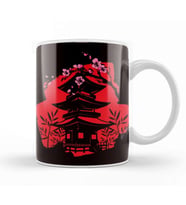 Japan Flag House Sakura Cherry Blossom Tree Nature Japanese Kupa Bardak Porselen