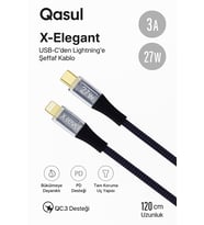 Dayanıklı 27W 3A Şarj ve Data Kablosu 120cm Şeffaf Örgülü, USB-C’den Lightning’e