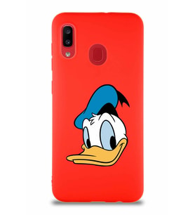 Samsung Galaxy A20 Soft Premier Kapak Donald Duck-B Tasarımlı Silikon Kılıf - Kırmızı (Şeffaf)