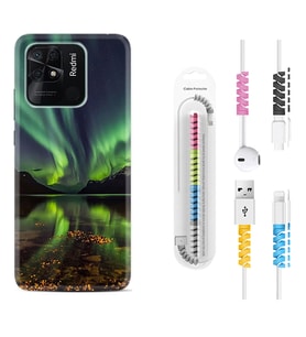 Xiaomi Redmi Note 7 8 9 Pro 10 2022 10 Pro 10S Kılıf Kablo Koruma Spiral Silikon Kuzey Işıkları 1327