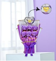 Led Işıklı Seni Seviyorum Kalpli Balonlu Mor Peluş Ayıcık Buketi Ayıcıklı Peluş Buket Model 4