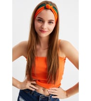 Turuncu-Haki Kadın Fenomen Style Pamuklu Penye, Kaymaz, Yumuşak, Esnek, Saç Bandı Bandana (Çok Renkli)