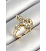 Pirinç Beş Taş Trend Figür Zirkon Taşlı Gold Renk Ayarlanabilir Kadın Yüzük (Altın)