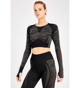 Maraton SlimFit Kadın Bisiklet Yaka  Siyah Crop Top