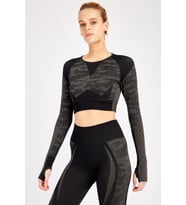 Maraton SlimFit Kadın Bisiklet Yaka  Siyah Crop Top