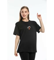 Argentum Look - Kadın Siyah Koi Balığı Nakışlı %100 Pamuk Oversize T-Shirt