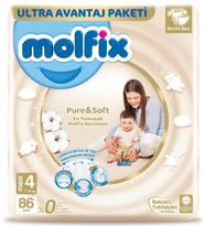 Molfix Bebek Bezi Pure&Soft Maxi 4 Beden Aylık Paket 86 Adet