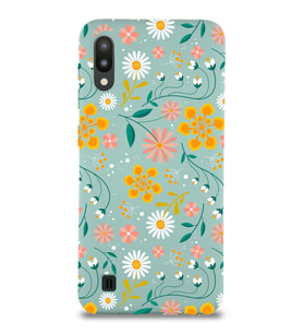 Samsung Galaxy M10 Uyumlu Lansman Kılıf Çiçek Tasarımlı İçi Kadife Kapak-Turkuaz (Şeffaf)