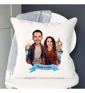 Sevgiliye Hediye Kişiye Özel Güzel İstanbul ve Aşkımız Karikatürlü Yastık