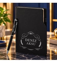 BK Gift Kişiye Özel 374 Termo Deri Tarihli Ajanda & Siyah Touch Pen Tükenmez Kalem-6