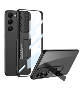 Galaxy S23 Kılıf Kamera Korumalı Şeffaf Tasarımlı Zore Lego Standlı Kılıf (Siyah)