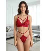Mulvxbrf Brf02 Kadın Kırmızı Çapraz Bel Detaylı Cut-Out İç Çamaşır Takımı (Mulvix)