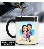 Kişiye Özel Aşıklar Karikatürlü Kupa Bardak Sihirli