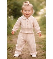 Müslin Kız Bebek Gipe Detaylı Bluz ve Fırfırlı Pantolon İkili Set Babyhola 2012 (Somon)