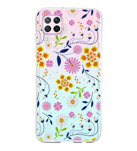 Huawei P40 Lite Uyumlu Kapak Flowers Tasarımlı Şeffaf Silikon Kılıf