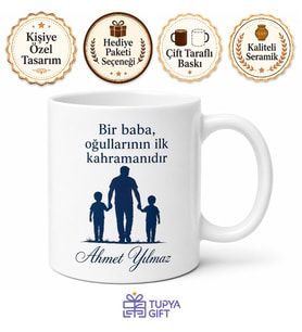Baba ve Oğulları Yazılı Özel Tasarım Kupa Bardak Babalar Günü Hediye