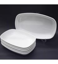 6 Adet Beyaz Melamin Kayık Tabak 28x18cm Büyük Boy Salata Tabağı Günlük Kullanım