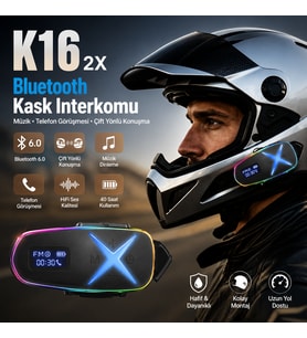 K16 2X Bluetooth Motosiklet Kask Interkomu Bluetooth 6.0 Çift Yönlü Konuşma Müzik Dinleme Telefon Görüşmesi Type-C Şarjlı
