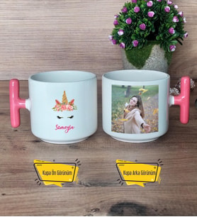 Unicorn Kupa Bardak Fotoğraflı T Pembe Kulplu Arkadaşa Kız Kardeşe Hediye
