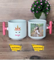 Unicorn Kupa Bardak Fotoğraflı T Pembe Kulplu Arkadaşa Kız Kardeşe Hediye
