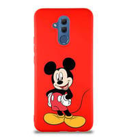 Huawei Mate 20 Lite Soft Premier Kapak Mickey Mouse-E Tasarımlı Silikon Kılıf - Kırmızı (Şeffaf)