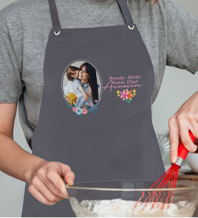 BK Gift Kişiye Özel Fotoğraflı Anneler Günü Tasarımlı Profesyonel Antrasit Mutfak Önlüğü, Aşçı Önlüğü, Şef Önlüğü, Anneye Hediye-1