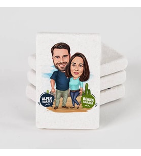 Kişiye Özel Kanyondaki Çiftler Karikatürlü Taş Buzdolabı Magneti