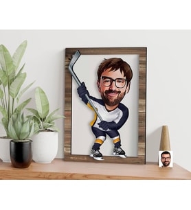 BK Gift Kişiye Özel Hokey Oyuncusu Karikatürlü 3D Ahşap Tablo, Sevgiliye Hediye, Arkadaşa Hediye, Yıl Dönümü Hediyesi, Doğum Günü Hediyesi-3