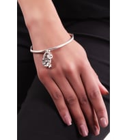 Kadın Antik Gümüş Kaplama Beyaz Swarovski Taşlı Kilit&Anahtar Charm Bilezik