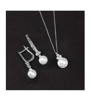 925 Ayar Zirkon Taşlı Tria Küre Gümüş İnci Set (Rodyum)