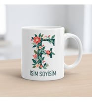 Kişiye Özel Baş Harf ve İsim Yazılı Çiçek Motiflili F Harfli Seramik Kupa Bardak