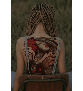 Caş Dekorasyon Kadın ve Kurukafa Modelli Geçici Sırt Dövme Tattoo
