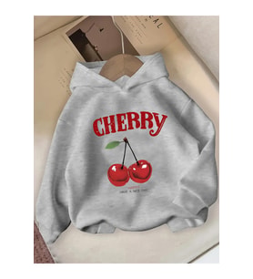 Happy Cherry Baskılı Oversize Çocuk Sweatshirt (Gri)