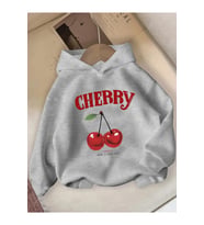 Happy Cherry Baskılı Oversize Çocuk Sweatshirt (Gri)