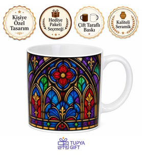 Vitray Desenli Baskılı Kupa Bardak Özel Tasarım Hediye Porselen Mug