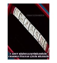 İtalyan Charm Çelik Bileklik Sevgiliye Hediye-Bileklik (7 ADET Kişisel Charmlı)