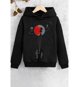Çocuk Evren Temalı Baskılı Sweatshirt (Siyah)