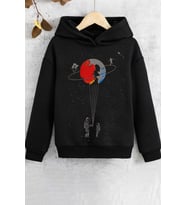 Çocuk Evren Temalı Baskılı Sweatshirt (Siyah)