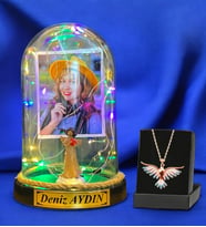 Size Özel Renkli Led Işıklı Fanus ve Renkli Zümrüdü Anka Kuşu Kolyesi - Premium Hediye Seti (Model 5)