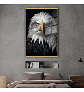Metal Çerçeveli Temperli Cam Tablo Karşıdan Kartal Portesi (Gold)