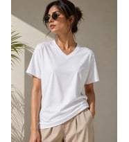 V Yaka Basic Tişört Kısa Kol Yazlık Regular Fit T-Shirt - Beyaz