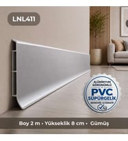 Linela Suya Dayanıklı Pvc Süpürgelik 8 cm - Gümüş - LNL411