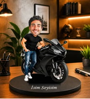 Kişiye Özel Motosiklet Biblo – Fotoğraflı Karikatür Motorcu Figürü, Motorcuya Özel Hediye